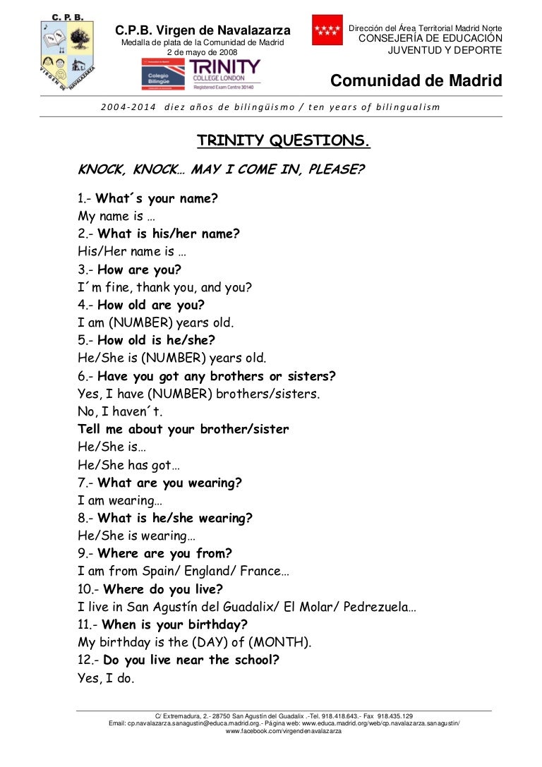 trinity questions nivel 2 3