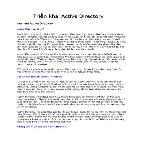 Triển khai active directory | DOCX