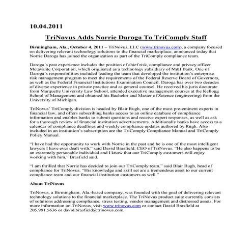 Tri novus adds norrie daroga to tricomply staff