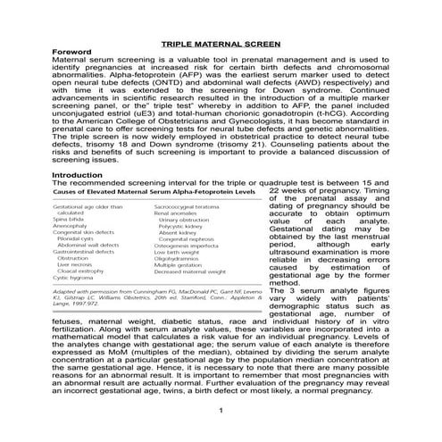 Triple maternal screen