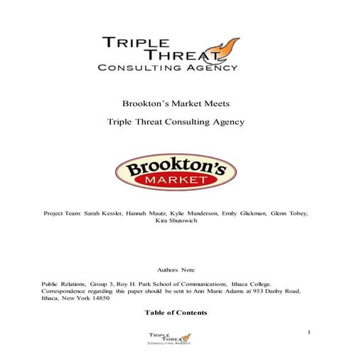 Brookton's Market Strategic Public Relations Plan