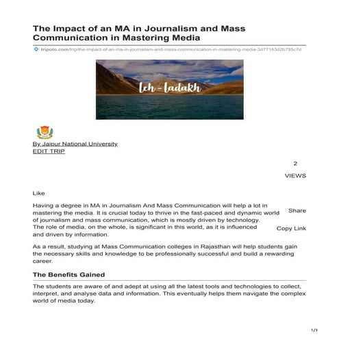 The Impact of an MA in Journalism and Mass Communication in Mastering Media