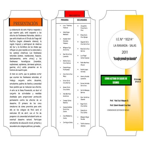 TRIPTICO SIMULACRO EN CASO DE SISMO