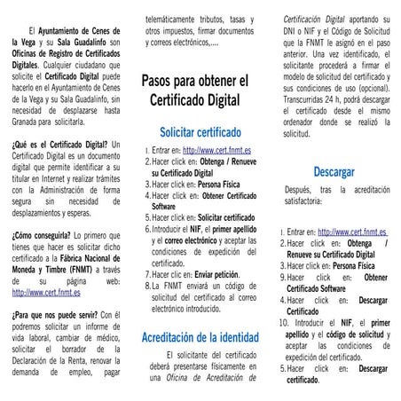 Triptico editable sobre cómo obtener el certificado digital (2015)