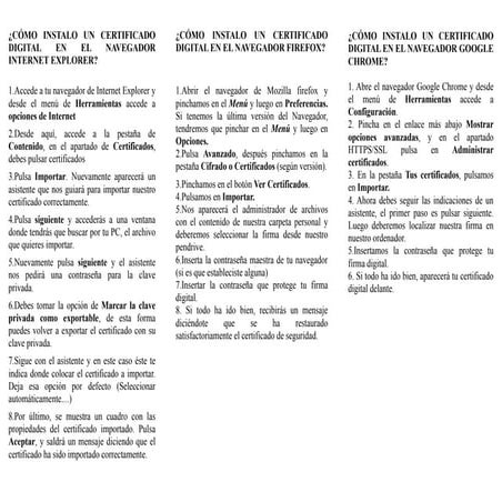 Triptico sobre la instalación y copia de seguridad del certificado digital