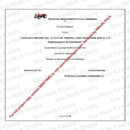 PROJECT REPORT ON TRISHUL TRACTORS PVT  LTD & PURCHASING BEHAVIOUR