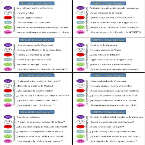 Trivial elañoliturgicodeeducarconjesus tarjetasdepreguntas