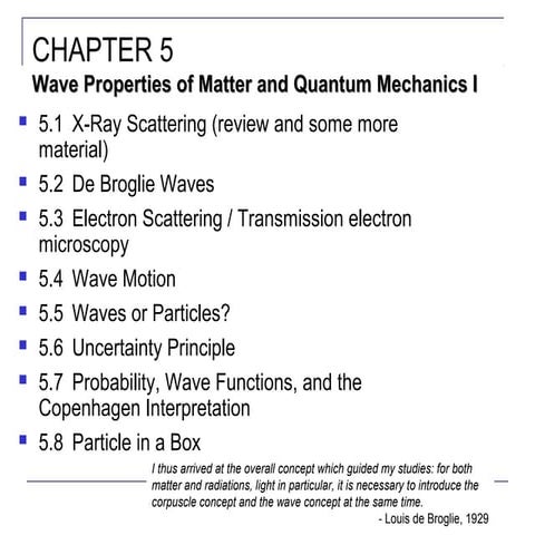 CHAPTER 5 Wave Properties of Matter and Quantum Mechanics I