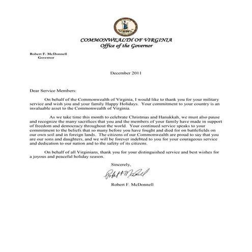 Troop Holiday Letter