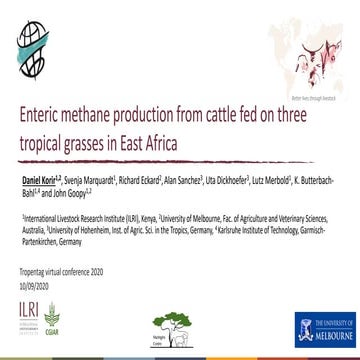 Enteric methane production from cattle fed on three tropical grasses in East ...