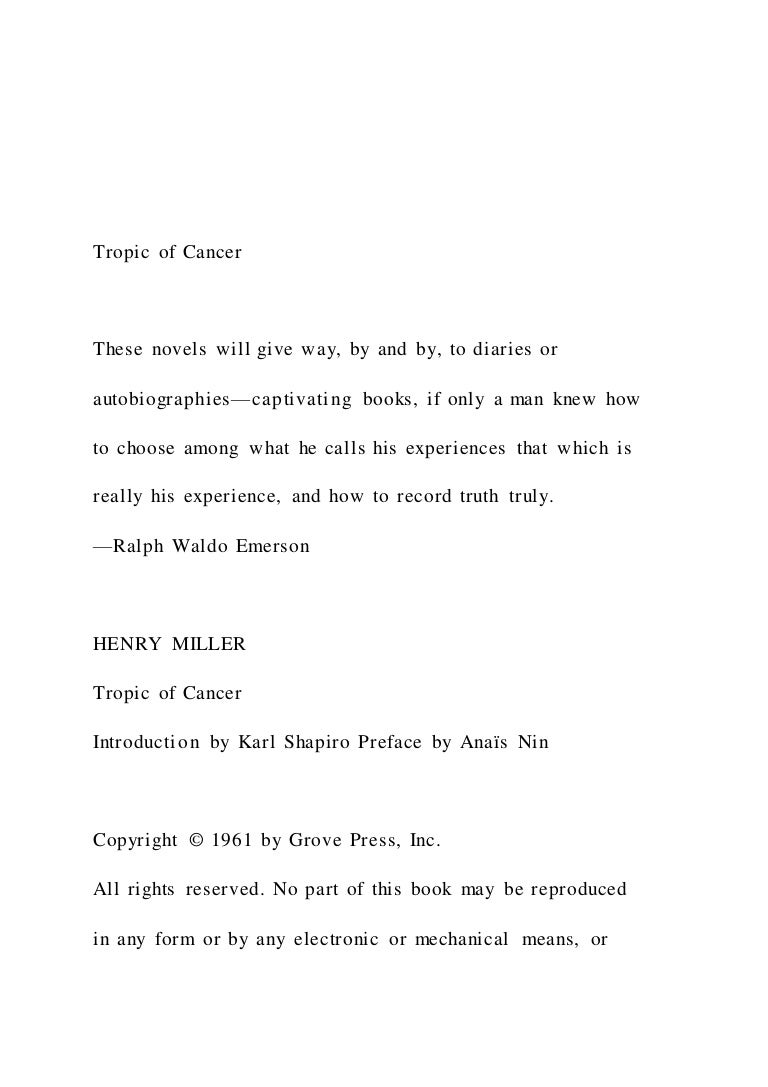 tropic of cancer these novels will give way by and tropic of cancer these novels will give way by and
