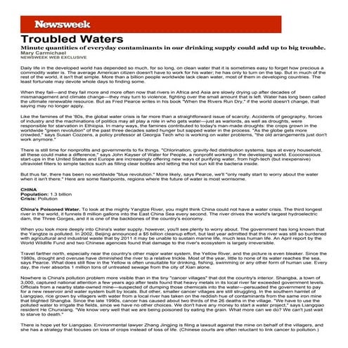 Troubled waters article for thirsty planet