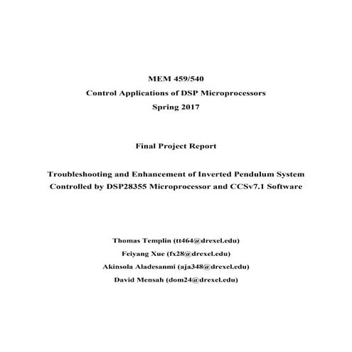Troubleshooting and Enhancement of Inverted Pendulum System Controlled by DSP...