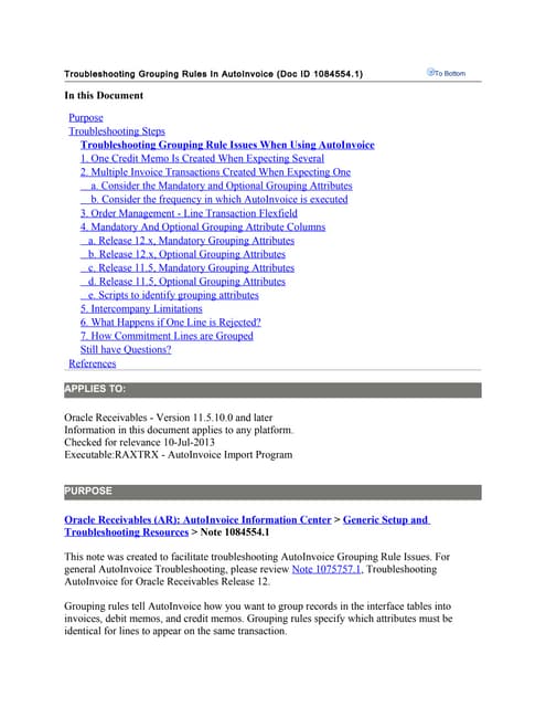 Troubleshooting grouping rules in auto invoice