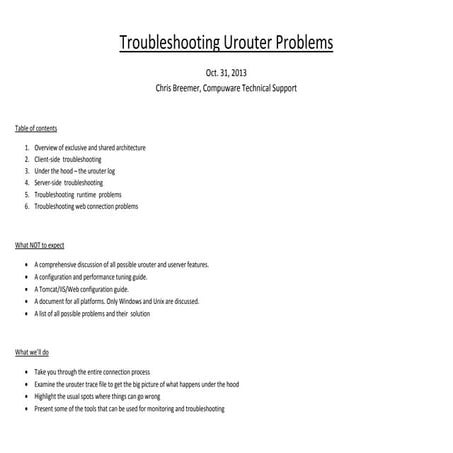 Troubleshooting Urouter Problems: WebEx Presentation