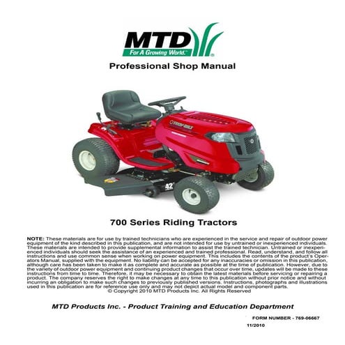 Troy bilt 700 series rider service repair manual