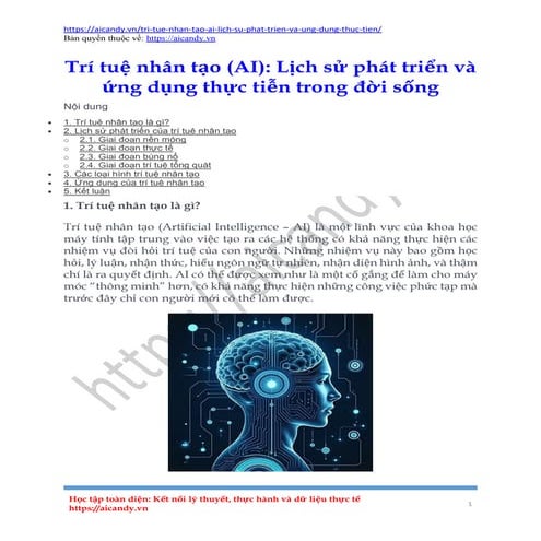 Trí tuệ nhân tạo AI - Lịch sử phát triển và ứng dụng thực tiễn trong đời sống...