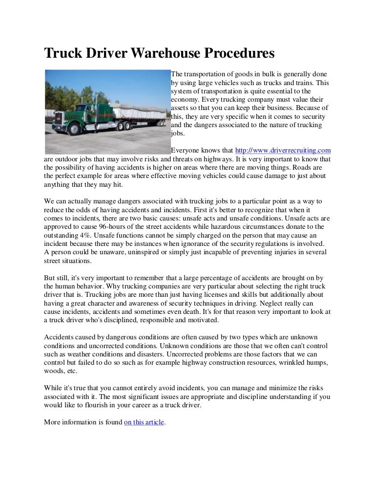 Truck driver warehouse procedures