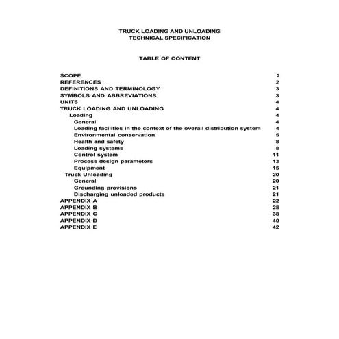 Truck loading and unloading technical specification