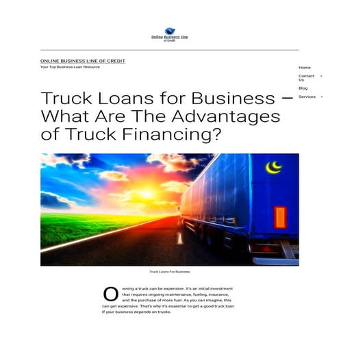 Truck Loan for Small Business - What Are The Advantages of Truck Financing?