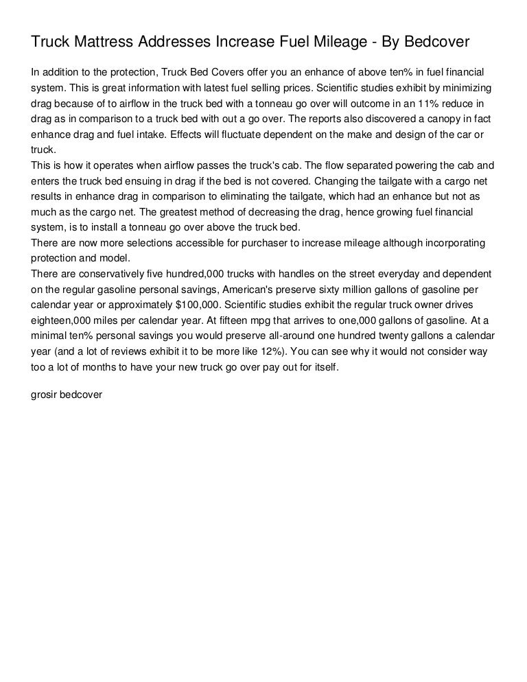 Truck Mattress Addresses Increase Fuel Mileage By Bedcover