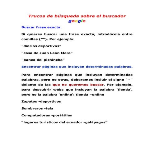 Trucos de búsqueda sobre el buscador google