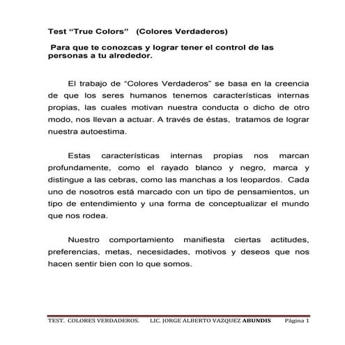 True colors test explicacion | PDF