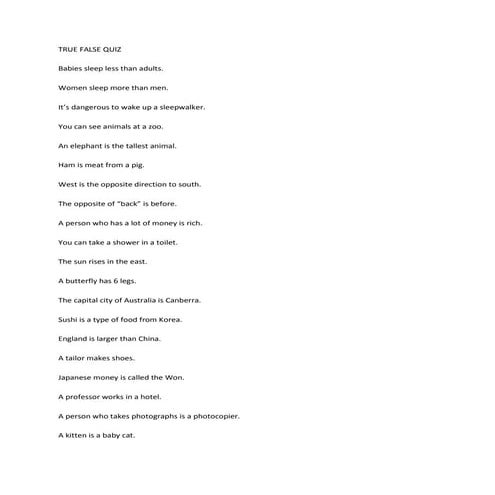 True false quiz
