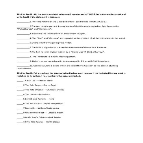 True or false assignment