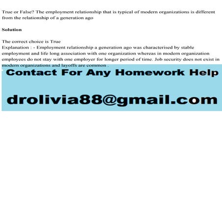 True or False The employment relationship that is typical of modern.pdf