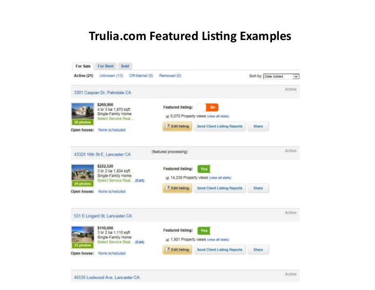 Example of Featured Listings on Trulia