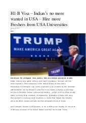 H1-B Visa – Indian’s no more wanted...