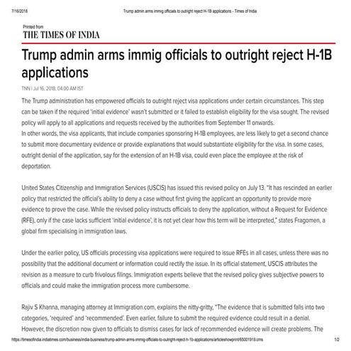 Trump admin arms immig officials to outright reject H-1B applications.