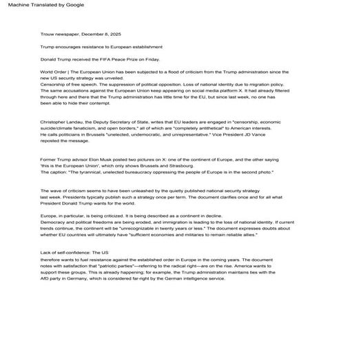 Commentary by Dutch NewsPaper on the Trump administration National Security v...