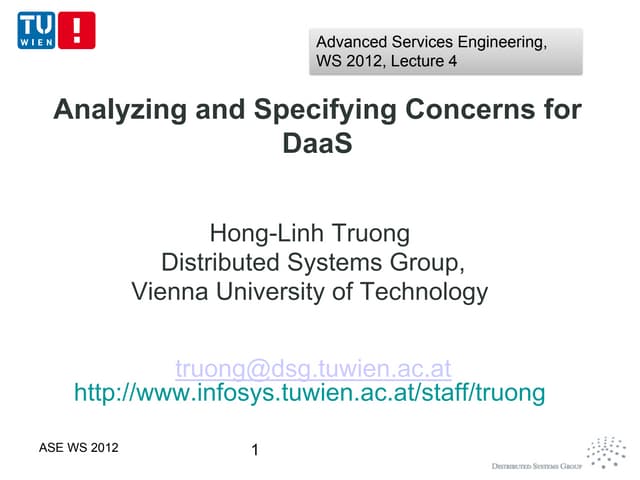 TUW- 184.742 Analyzing and Specifying Concerns for DaaS