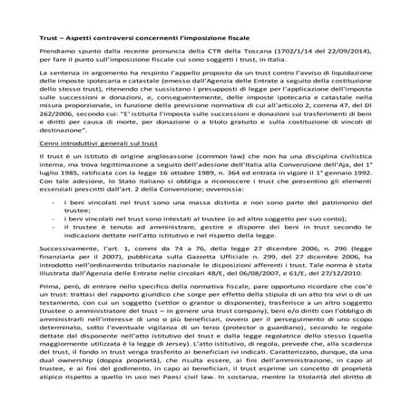Trust – aspetti controversi concernenti l’imposizione fiscale