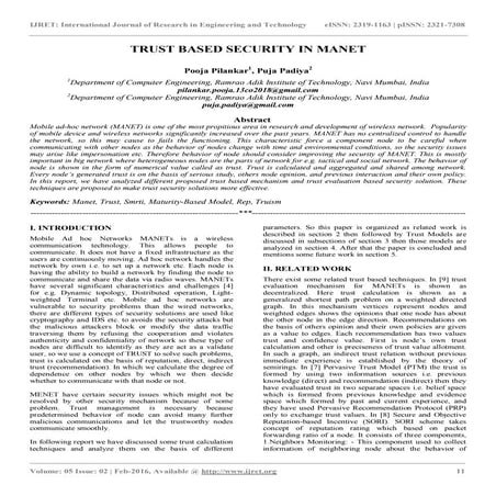 Trust based security in manet