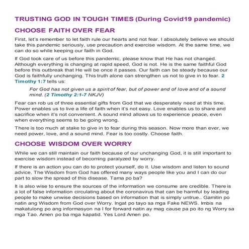 Trusting God In Tough Times Docx
