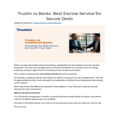 TrustIn vs Bank Escrow Service: Which Is Better in the UAE? | PDF