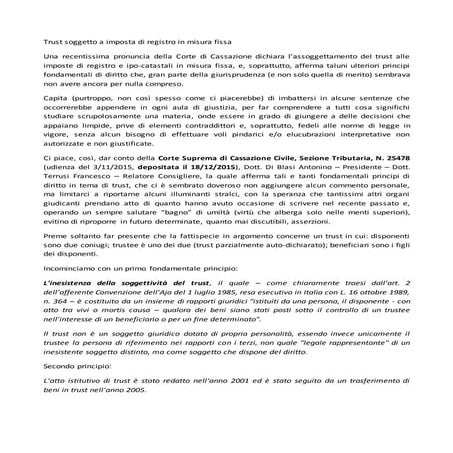 Trust soggetto a imposta di registro in misura fissa