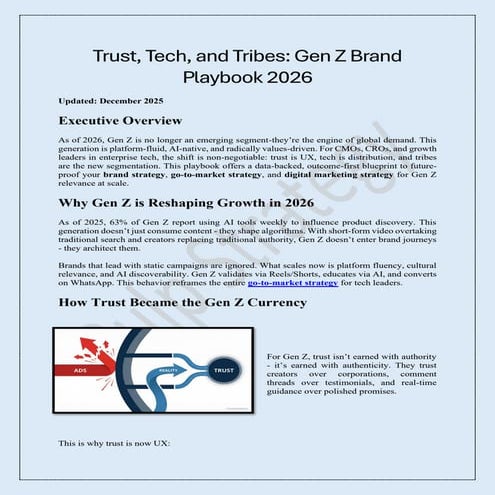 Trust, Tech, and Tribes: Gen Z Brand Playbook 2026 | PDF