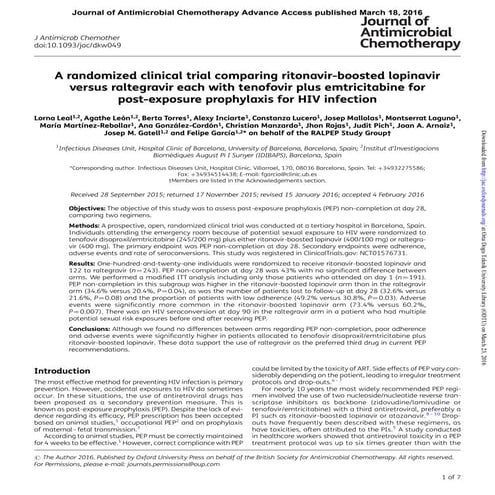 Truvada kaletra o raltegravir pr ep