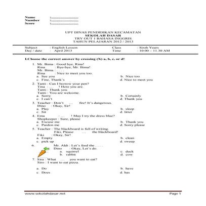 Tryout 1 Bahasa Inggris Sd 2013 Pdf