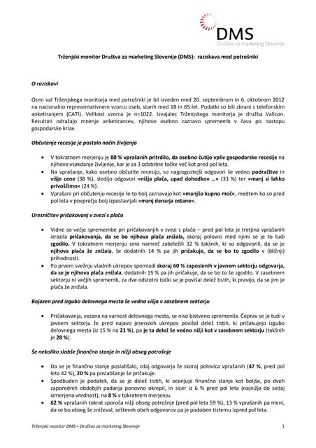 Trženjski monitor DMS - jesen 2012 - povzetek