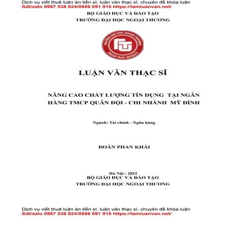 NÂNG CAO CHẤT LƯỢNG TÍN DỤNG  TẠI NGÂN HÀNG TMCP QUÂN ĐỘI - CHI NHÁNH  MỸ ĐÌNH  - Document Preview