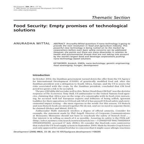 Food Security: Empty promises of technological solutions