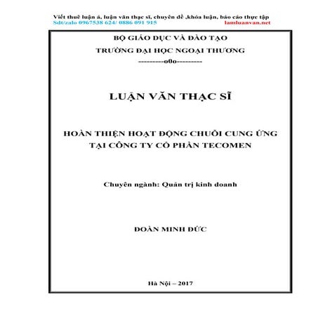 HOÀN THIỆN HOẠT ĐỘNG CHUỖI CUNG ỨNG  TẠI CÔNG TY CỔ PHẦN TECOMEN