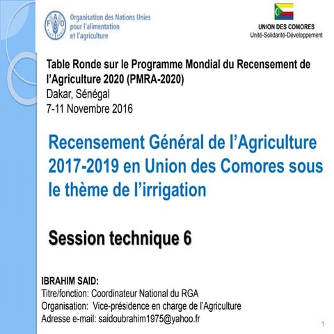 Recensement Général de l’Agriculture 2017-2019 en Union des Comores ...