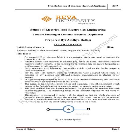 Usage of meters - Notes