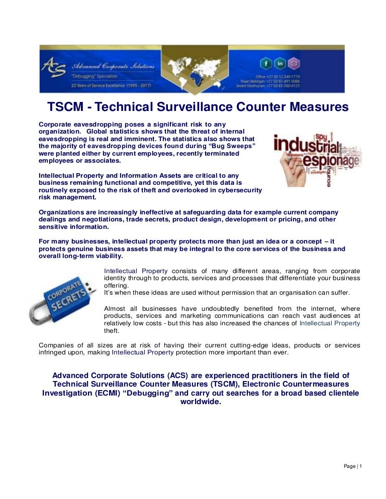 TSCM Technical Surveillance Counter Measures July 2017